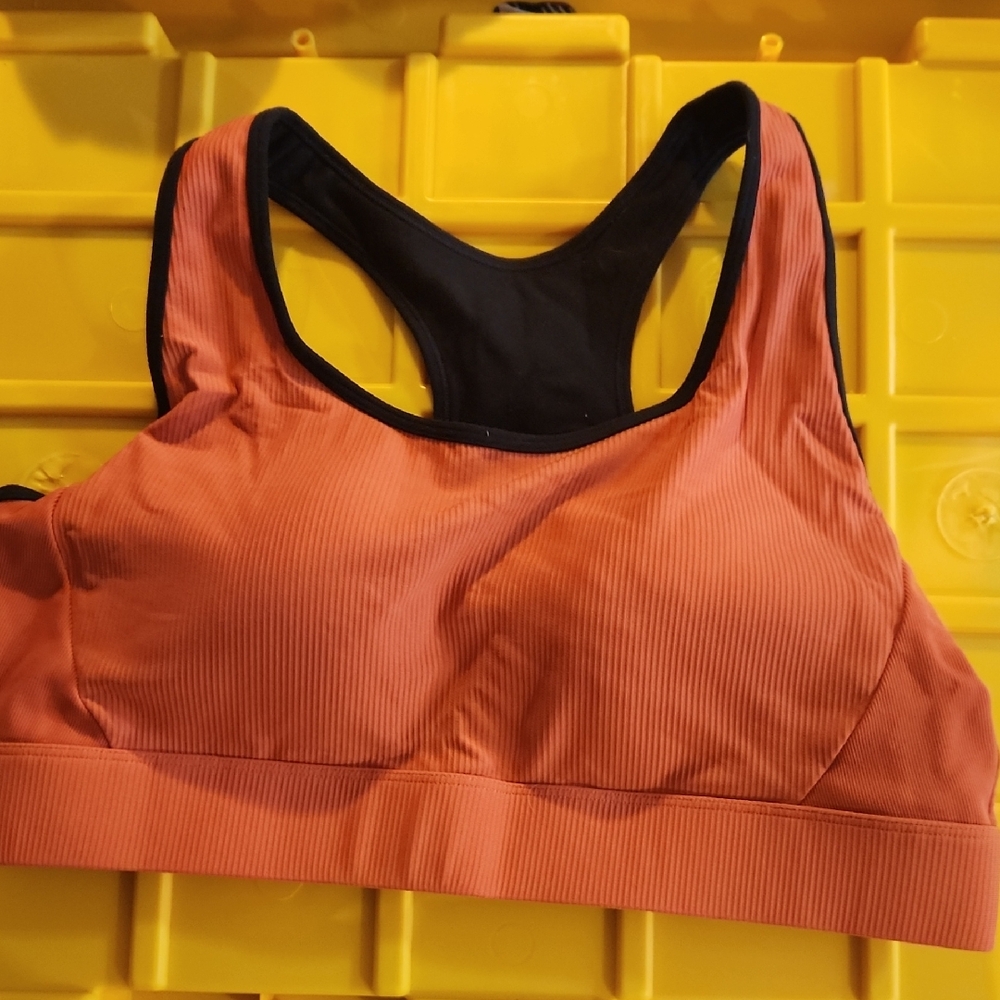 Women's Ribbed Racerback Sports Bra - Rust / Orange